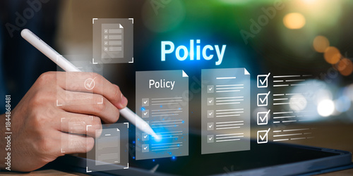 Cuadro en lienzo Business professional reviewing digital policy documents with checklist system