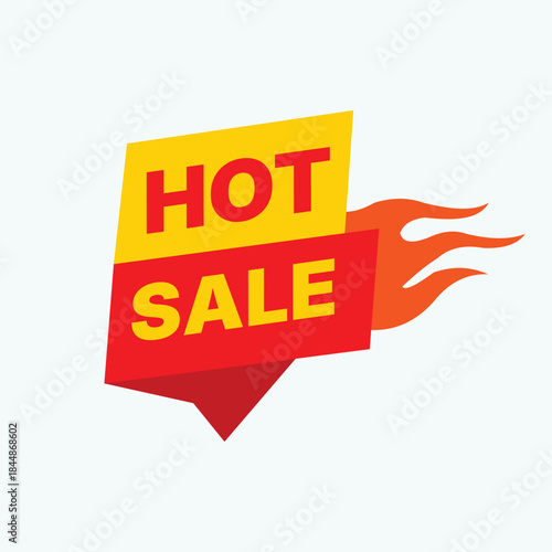 ​Hot Sale Vector Badge with Flame Icon, Flash Sale Promotion Banner, Limited Time Offer Tag