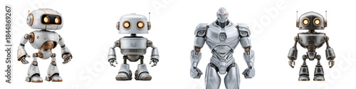 Collection of Retro Style Robots Isolated on White Background