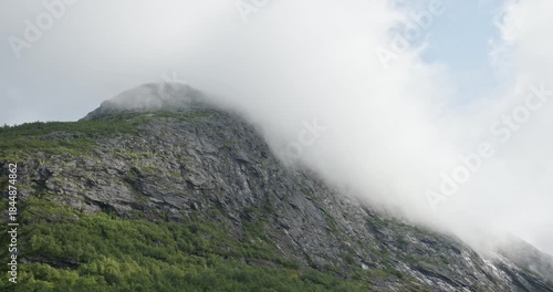 Low Clouds Draping Rocky Peak, Trollstigen, Norway
