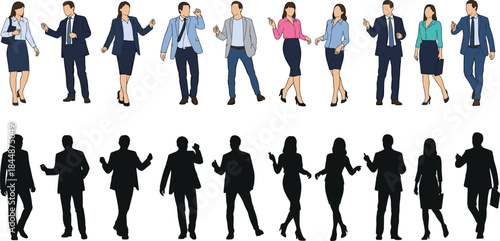 Diverse Professionals in Color and Silhouette Holding Gadgets for Communication and Connectivity