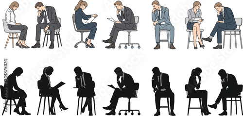 Diverse Professionals Concentrating, Reflecting, and Discussing Problems in Color and Silhouette Graphics