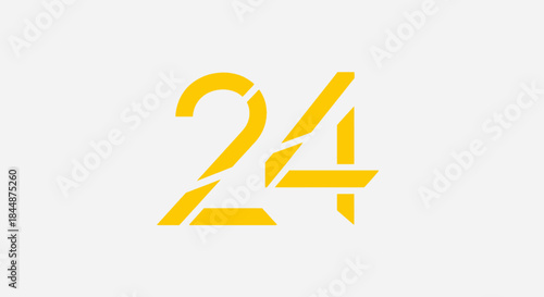 A minimalist yellow graphic design featuring the number 24 with a modern, stylized font.