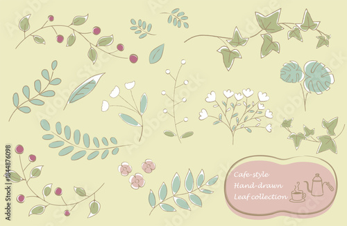 ナチュラルな鉛筆描き風の花や葉っぱのイラストセット