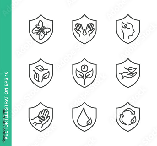 Natural Organic Protection Icons. Thin Line Symbol Elements Collection.