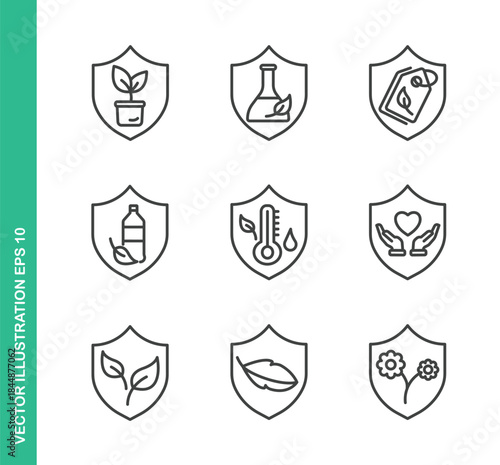 Natural Organic Protection Icons. Thin Line Symbol Elements Collection.