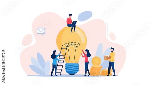 People Working Together on Giant Lightbulb.
