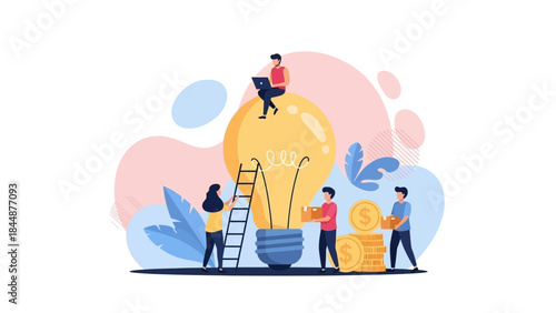 People Working Together on Large Lightbulb.