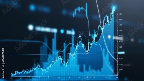 The blue digital stock chart shows an upward trend, indicating positive growth and performance. 4k video