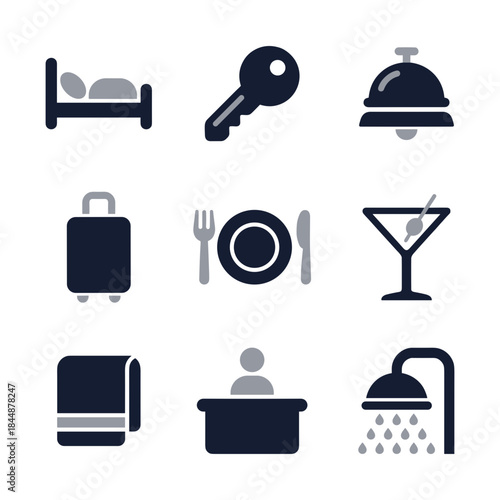 Simple Style Hotel Service Facility Icon Element Collection Illustration
