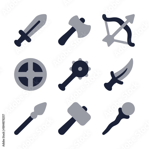 Flat Design Medieval Weapon and Armor Set Minimalist Illustration Collection