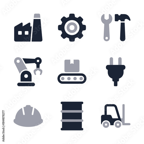 Minimalist Simple Two Tone Industry and Construction Icon Set Collection