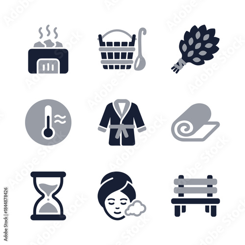 Simple Style Sauna and Spa Elements Minimalist Pictogram Icon Set