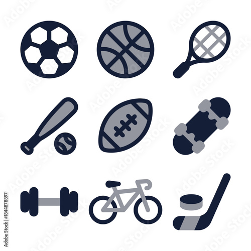 Simple Line Sport Equipment Element Set Style Flat Design Icon