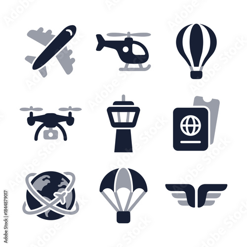 Two Tone Style Simple Transportation and Travel Related Icon Illustration Set