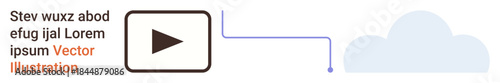 Data storage, media streaming, file sharing, cloud technology, digital connectivity, multimedia transmission. Video play button linked to a cloud icon. Media streaming and cloud technology concept