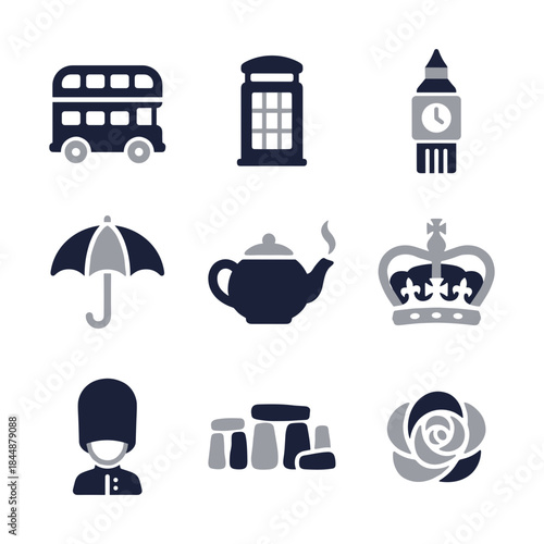 Minimalist Icon Collection of London Culture and Travel Related Elements