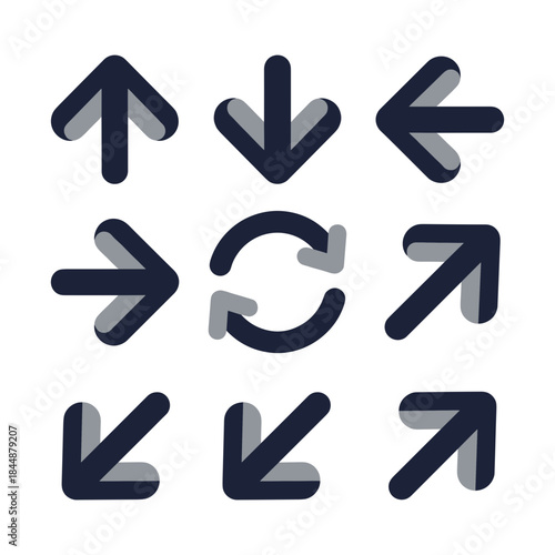 Modern Rounded Arrow Sign with Shadow Directional Guidance Icons Graphic
