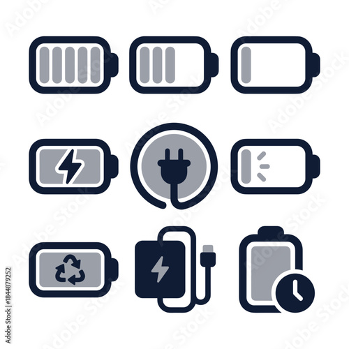 Flat Design Various Battery Indicator and Energy Icon Element Illustration