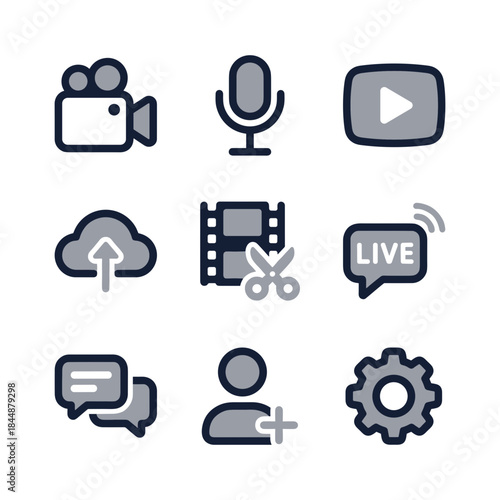 Modern Outline Multimedia and Broadcasting Related Symbol UI Icon Set