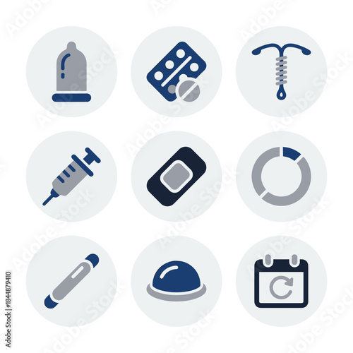 Modern Flat Design Contraception Methods and Birth Control Icon Set