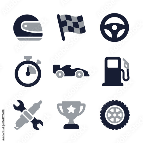 Simple Flat Style Racing Element Symbol Set Icon Illustration