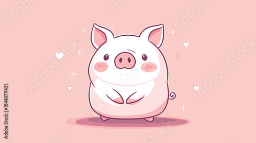 Adorable Cartoon Pig Illustration with Rosy Cheeks and Heart Accents.