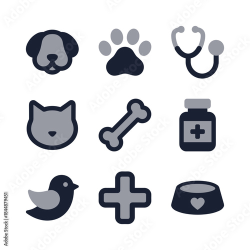 Minimalist Line Style Veterinary Pet Clinic Icon Collection Set