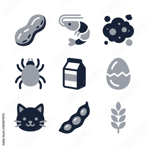 Minimalist Flat Design Allergen Food Trigger and Substance Icon Set