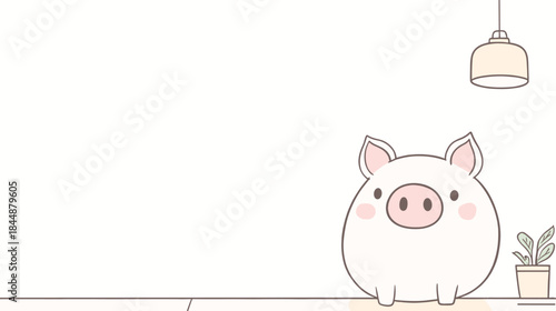 Adorable Cartoon Piglet with Round Body and Pink Ears.