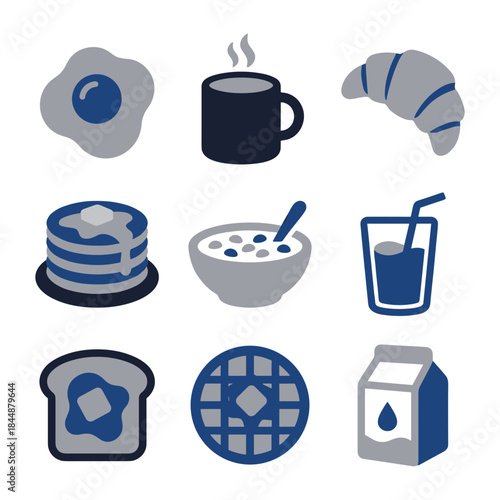 Simple Graphic Style Various Breakfast Food and Drink Icon Collection