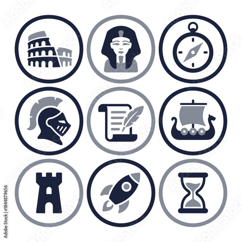 Simple Flat History and Time Period Iconography with Circle Outline