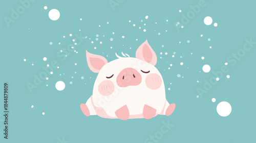 Cute Piglet Illustration with Closed Eyes and Pink Cheeks.