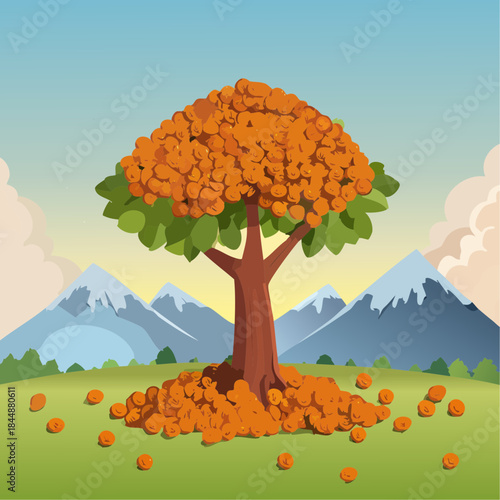 Rudraksha tree in the Himalayas, full of rudraksha seeds around it;
