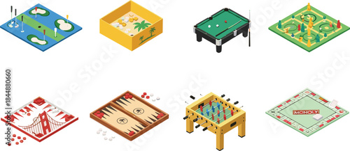 Golf, Pool, Monopoly, Foosball, Backgammon, and Vacation Resort Play Set.