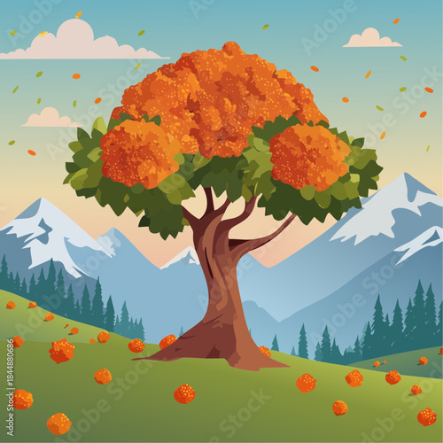 Rudraksha tree in the Himalayas, full of rudraksha seeds around it;