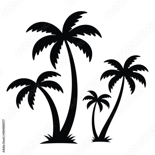 A collection of tropical palm tree silhouettes representing a beach or island scene