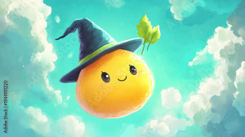 Flying Orange with Witch Hat
