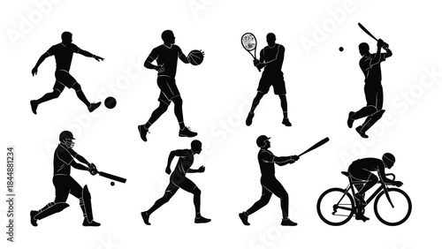 Collection of black silhouettes representing various athletes participating in different sports