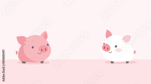 Two Adorable Cartoon Pigs on a Pink Background.