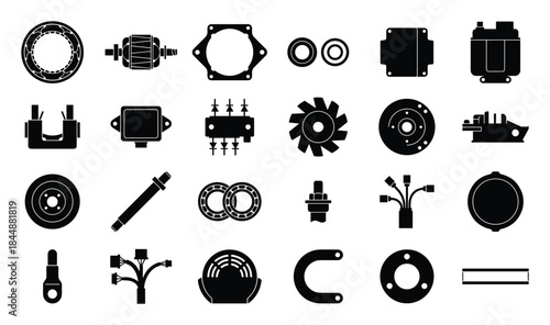 Detailed Line Art Illustration of Mechanical Components and Spare Parts