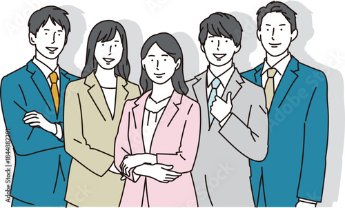 チームワークのある男女のビジネスパーソンの集合イラスト素材
