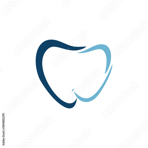 Abstract stylized tooth logo design in two shades of blue, representing dental care and oral health.