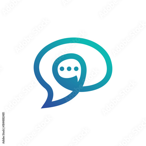 A modern, abstract logo featuring a gradient blue and green chat bubble with a nested smaller bubble containing three dots, symbolizing communication and thought.