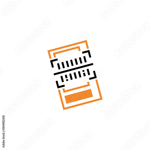 Minimalist orange and black barcode or QR code scanner icon on a white background, representing digital data capture.