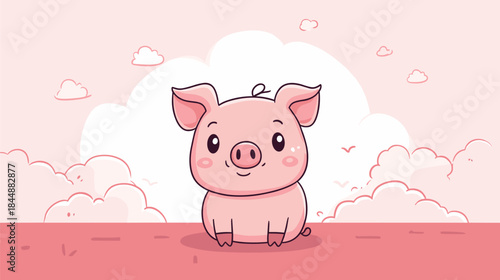 Adorable Cartoon Piglet with Rosy Cheeks and a Curly Tail.