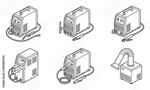 Welding Machine Collection: Detailed Technical Outline Drawing Artwork
