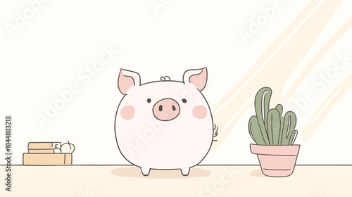 Charming Cartoon Pig Illustration with Delicate Pink Accents and Simple Design.