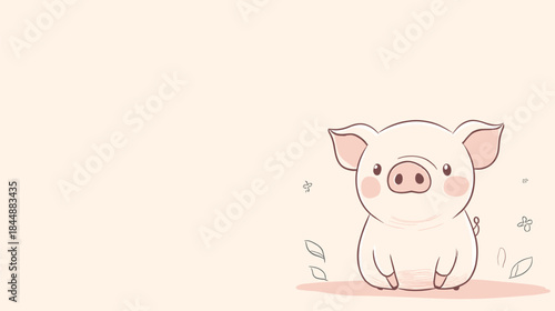 Adorable Cartoon Pig Illustration with Rosy Cheeks and Delicate Details.