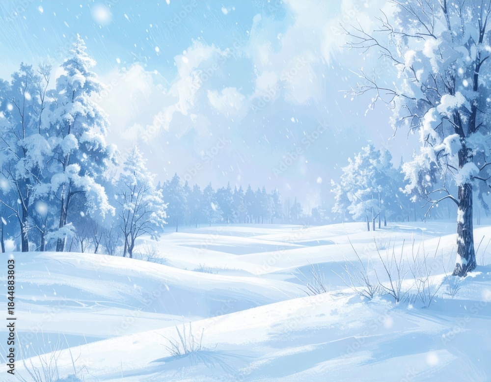 Fototapeta premium Beautiful Icy Winter Background with Soft Falling Snowflakes